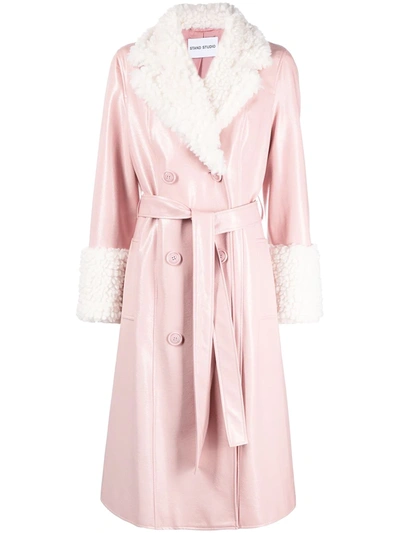Stand Studio Genesis Cracked Faux-leather Coat In Pink