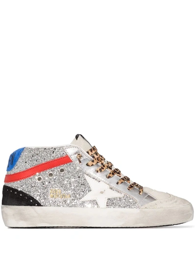 Golden Goose Mid Star Silver Glitterembellished Sneakers In White