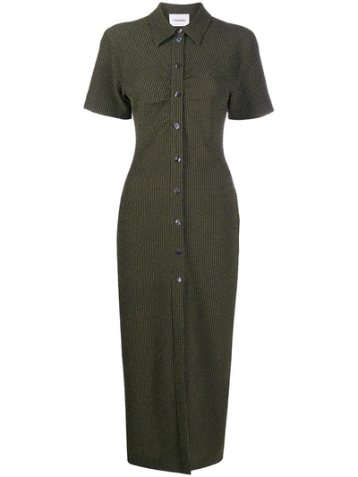 Nanushka Seersucker Check Sabri Shirt Dress In Green | ModeSens