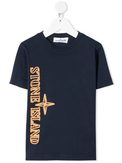 Stone Island Junior Teen Logo-print Cotton T-shirt In Blue