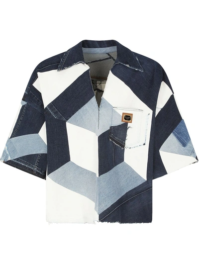 Dolce & Gabbana Stretch Denim Patchwork Shirt In Blue,light Blue,white