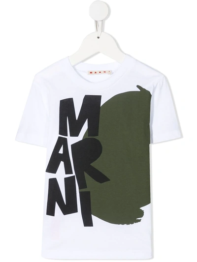 Marni Logo Print Cotton T-shirt In White