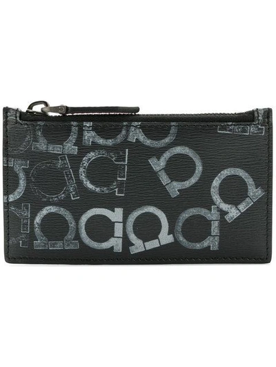 Ferragamo Gancio Print Zipped Card Holder In Nero