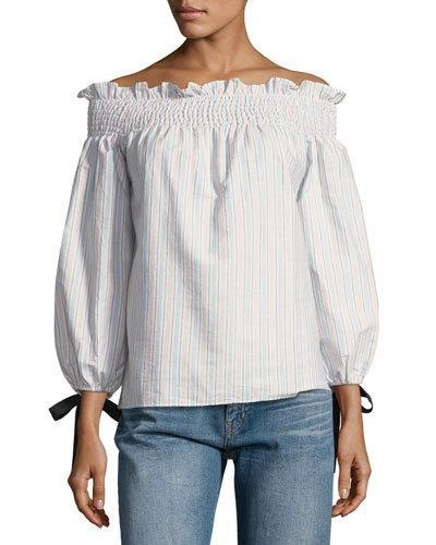 English Factory Striped Off-the-shoulder Top In Blue/pink