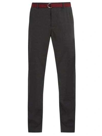 Prada Straight-leg Wool Trousers With Belt In Charcoal-grey