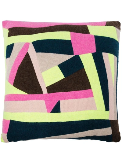The Elder Statesman Multicoloured Abstract Patchwork Cushion In Nude