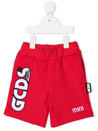 Gcds Babies' Embroidered Logo Sweat Shorts In 红色