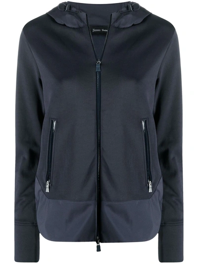 Herno Panelled Hooded Jacket In Blue