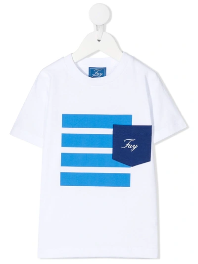 Fay Teen Striped Graphic Print Cotton T-shirt In White