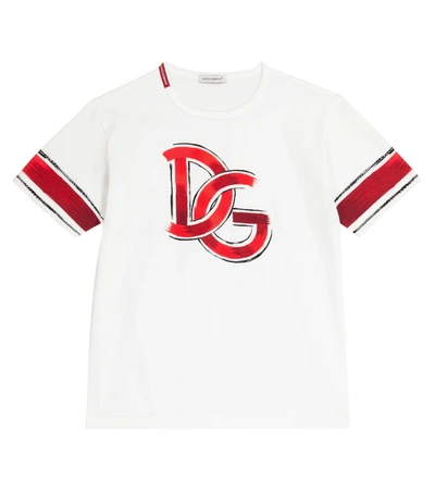 Dolce & Gabbana Kids' Jersey T-shirt With Pictorial Dg Print In White