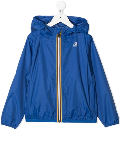 K-way Kids' Claude Front Zip Hooded Jacket In Blue