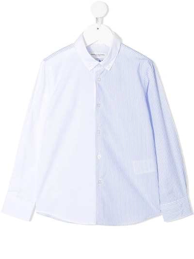 Paolo Pecora Teen Half-pinstripe Print Shirt In Blue