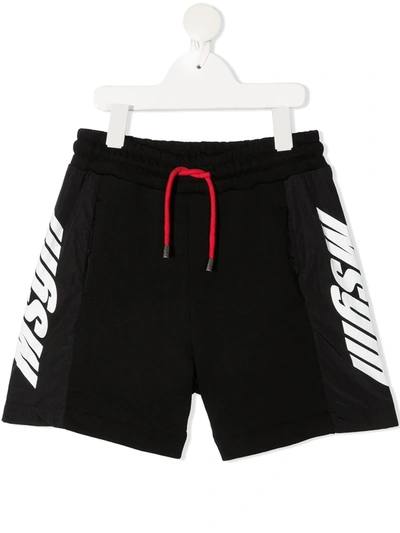 Msgm Teen Contrast Logo Stripe Shorts In Black