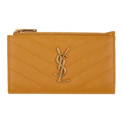 Saint Laurent Yellow Monogramme Fragments Zippered Card Holder In 7608 Senyell