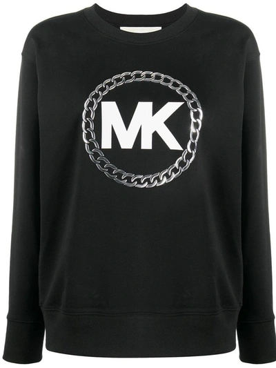 Michael Kors Chain Mk Logo Sweatshirt In Black / Silver