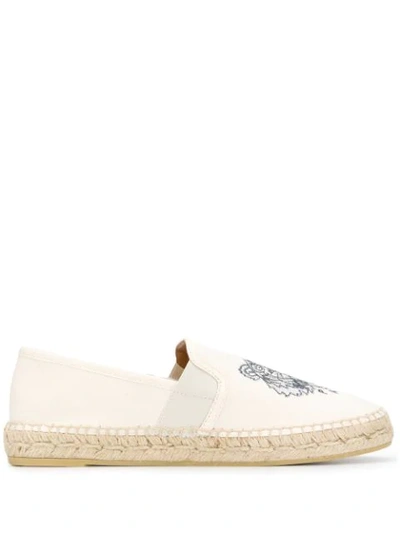 Kenzo Ladies Putty Tiger Embroidery Espadrilles In White,black,green