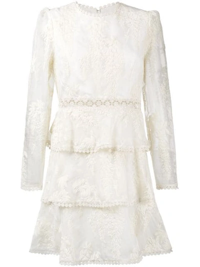 Zimmermann Maples Embroidered Crocheted Lace-trimmed Silk-organza Mini Dress In White