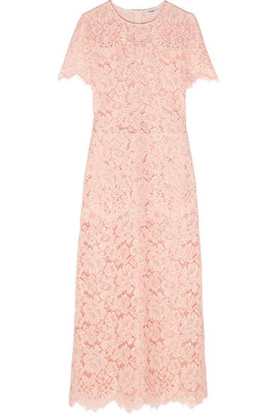 Ganni Duval Corded Lace Midi Dress In Pastel Pink | ModeSens