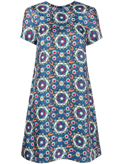 La Doublej Kaleidoscope-print Silk Mini Shirtdress In Bluette