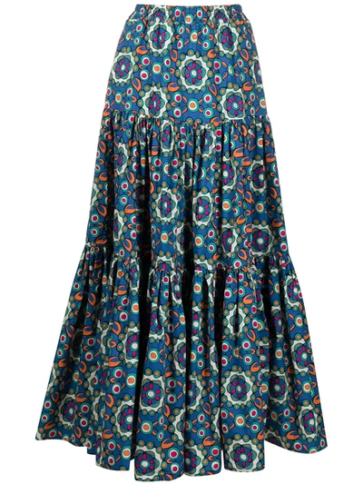 La Doublej Kaleidoscope-print Poplin Tiered Maxi Skirt In Multi