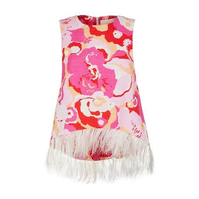 La Doublej La Scala Top (with Feathers) In Peonia Rosa