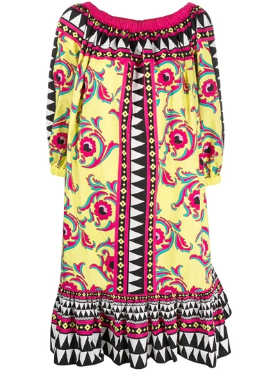 La Doublej Paloma Printed Poplin Off-the-shoulder Dress In Cartwheel Giallo
