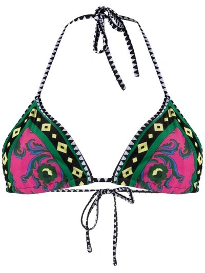 La Doublej Cartwheel-print Triangle Bikini Top In Cartwheel_fuxia