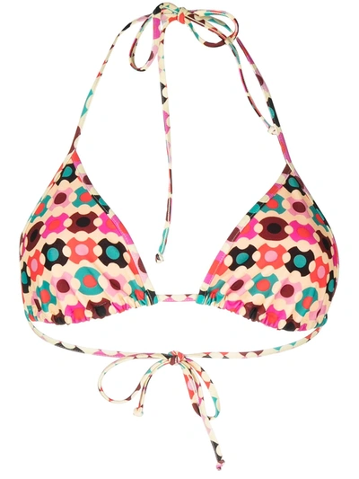 La Doublej Geometric Triangle Bikini Top In Groovy Dot Giallo