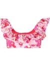 La Doublej Edition 24 Floral-print Ruffle Bikini Top In Peonia Rosa