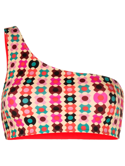 La Doublej Geometric-print One-shoulder Bikini Top In Groovy Dot Giallo