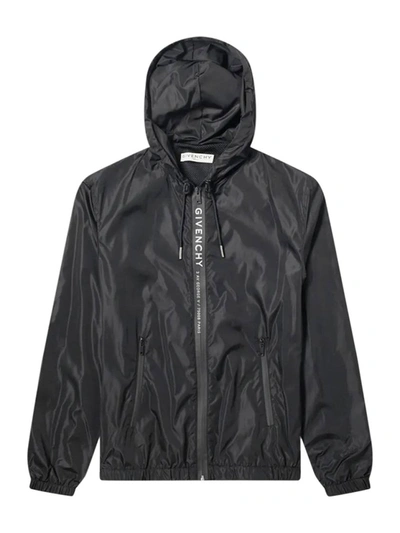 Givenchy Logo Hooded Windbreaker In Black