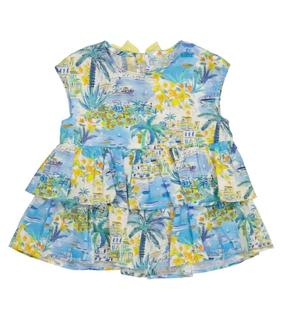 Il Gufo Kids' Boats Printed Bow Top In Light Blue