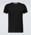 Moncler Black T-shirt With Tricolour Rib-knit Sleeve Edge