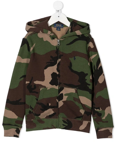 Ralph Lauren Kids' Camouflage Print Sweatshirt Hoodie In Green