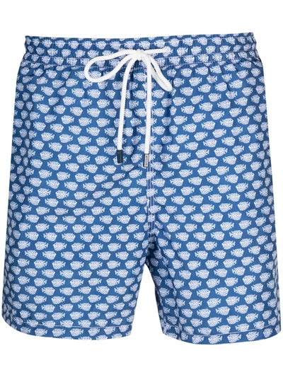 Fedeli Graphic-print Drawstring Swim Shorts In Blue