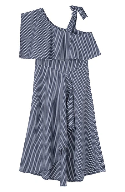 Habitual Girl Kids' Stripe Asymmetrical High/low Dress In Navy
