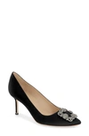 Manolo Blahnik Hangisi Pointed Toe Pump In Black Satin