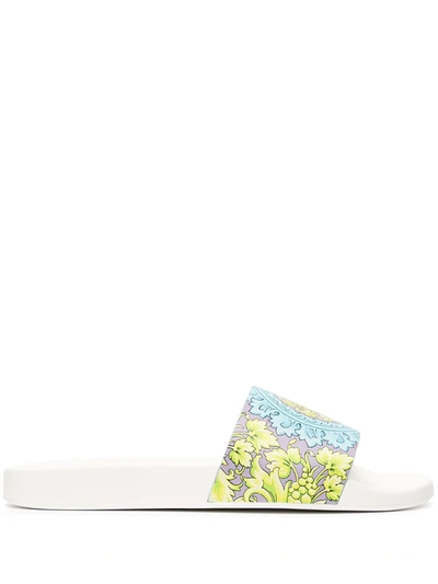 Versace Palazzo-print Leather Pool Slides In Barocco