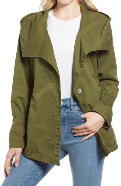 French Connection Drape Front Hooded Jacket In Olive
