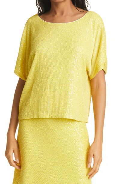 Milly Stretch Micro Sequins Dolman Top In Yellow