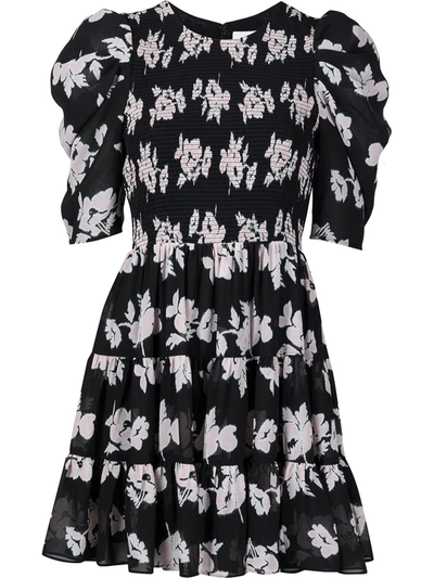 Cinq À Sept Hollis Floral Puff Sleeve Tiered Ruffle Dress In Black/ Multi