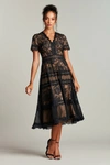 Tadashi Shoji Lace & Mesh Midi Cocktail Dress In Black