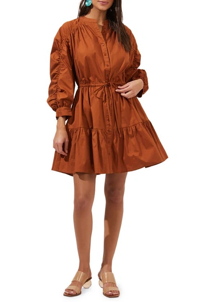 Astr Ruched Shirtdress In Cognac