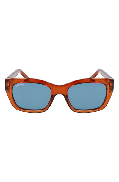 Ferragamo 53mm Rectangular Sunglasses In Crystal Caramel