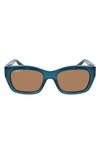 Ferragamo 53mm Rectangular Sunglasses In Crystal Navy Blue/ Caramel