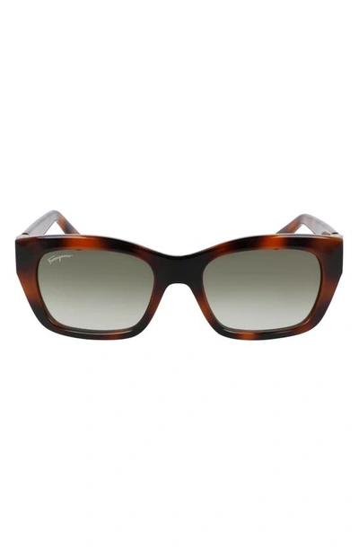 Ferragamo 53mm Rectangular Sunglasses In Tortoise/ Khaki