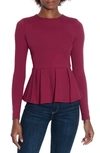 Susana Monaco Long Sleeve Peplum Top In Wild Berry