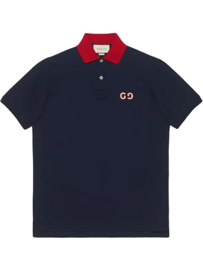 Gucci Polo With Gg Embroidery In Blue