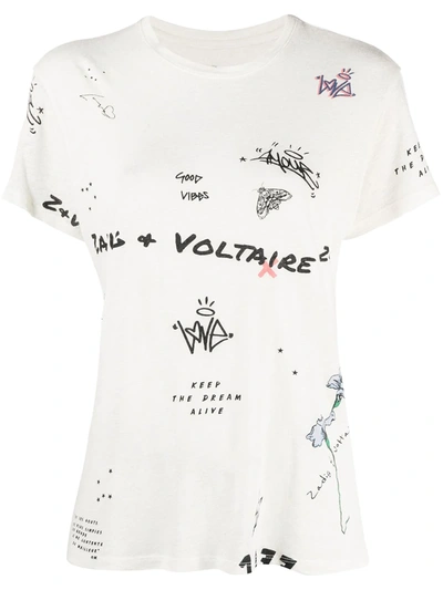 Zadig & Voltaire Womens Lait Zoe Tatto Graphic-print Linen-blend T-shirt L