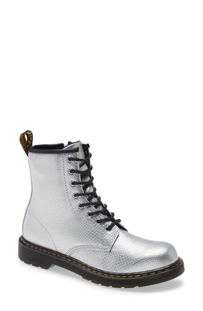 Dr. Martens' Kids' Girl's Grade School 1460 Silver Reptile Embossed Combat Boots